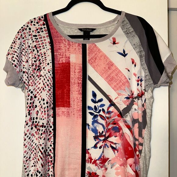 WHBM Small Colorful Abstract Pattern Panel Short Sleeve Womens Shirt EUC - Picture 3 of 10